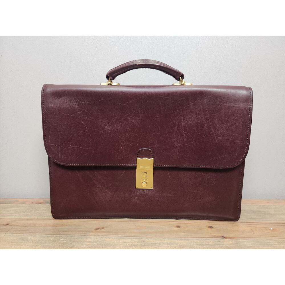 Schlesinger Brown Leather Briefcase With Working Combination Lock Vintage